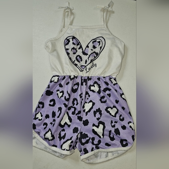 Foreign 100 aka 4T/5T Girls Leopard Print Heart Romper One Piece Summer Jumper - Picture 1 of 1